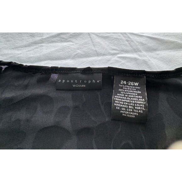 Apostrophe Womens Black Floral Sheer Top Plus Size 24-26W Velvet Detail - Picture 3 of 10